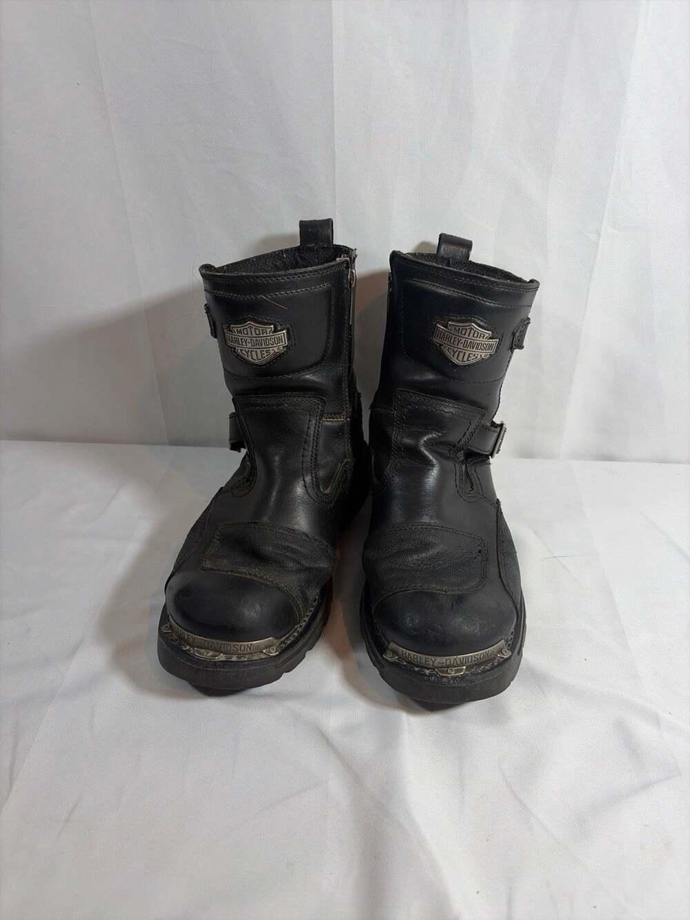 Harley Davidson Mens Black Leather Harness Motorcycle Boots Side Zip Size 10.5 M